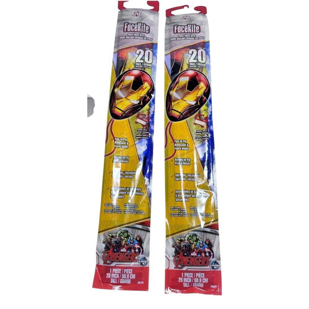 Lot of 2 Marvel Iron Man FaceKite 20” Avengers Ready To Fly Skytails & Handles